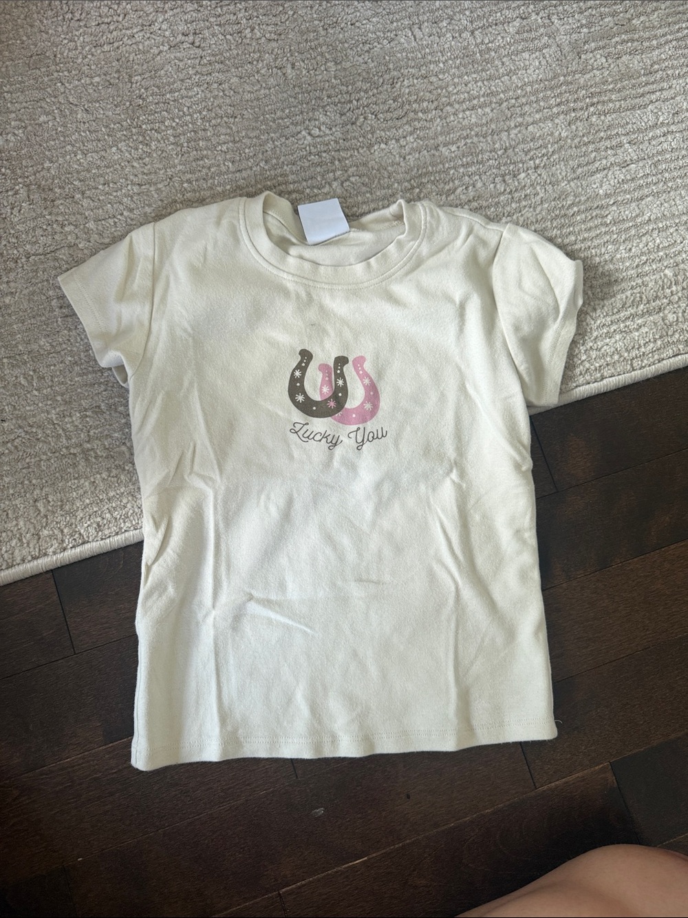 Harlow Cream Tee with Pink & Gray Horseshoe Graphic